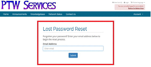 Image of the password reset page.